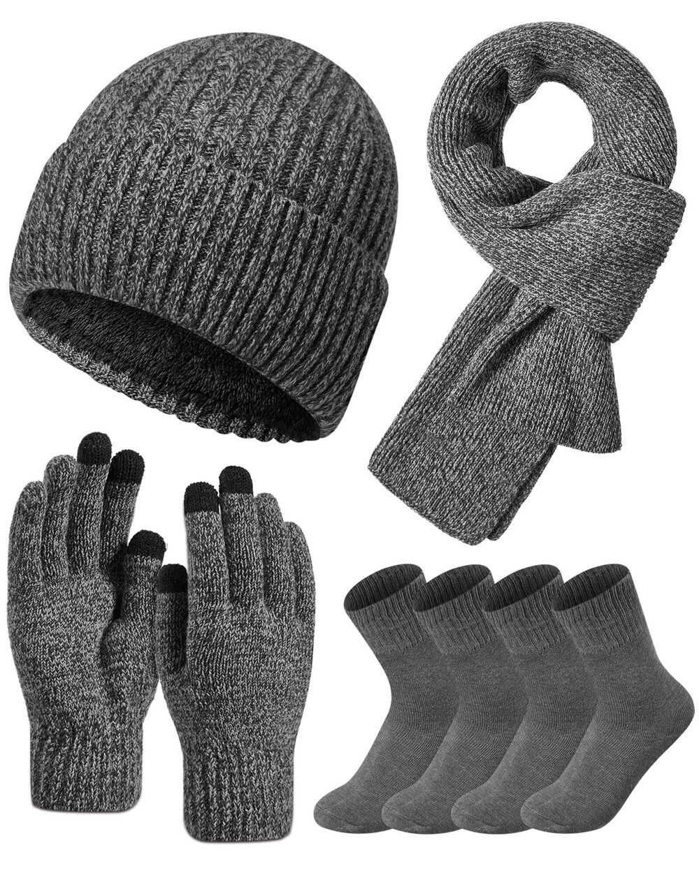 9440 Winter Beanie Hat Gloves Scarf Set , Warm Fleece Knitted Hat Scarf